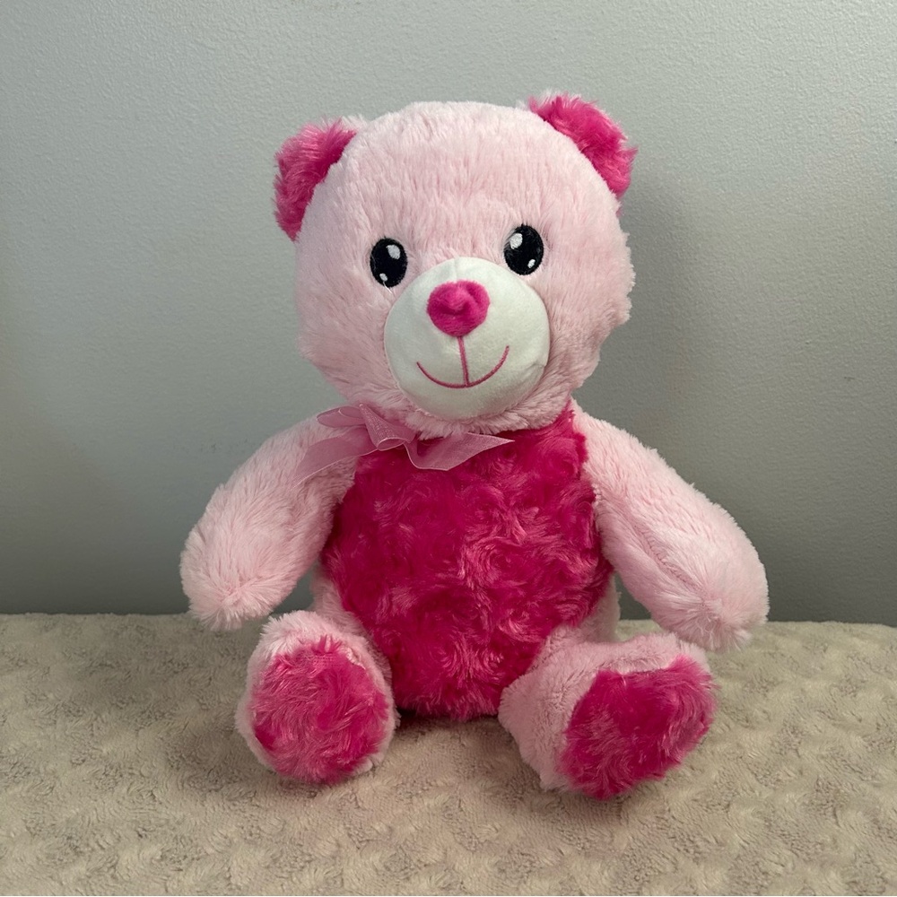Midwood Brands Pink Teddy Bear Plush Stuffed Animal Toy Bow White